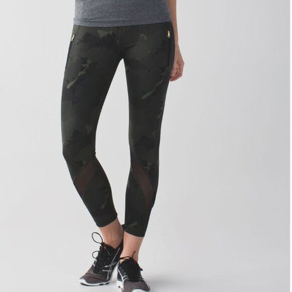 Lululemon Inspire Tight II *Full-On Luxtreme (Mesh) Palm Party Gator Green Black - Picture 1 of 13